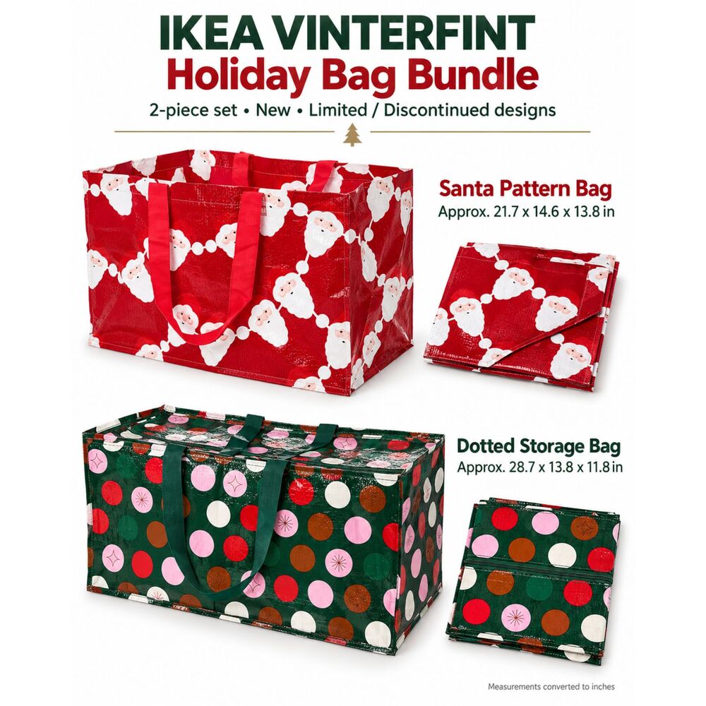 IKEA VINTERFINT Holiday Bag Bundle Santa + Dotted Storage Bag New